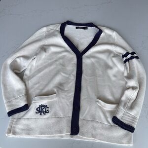 Ralph Lauren White Cadigan Sweater With Navy Blue